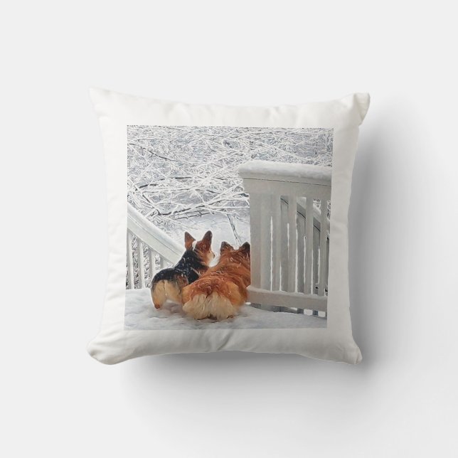 Corgis im Schnee Kissen (Vorderseite)