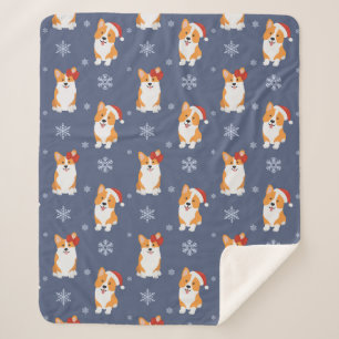 Corgis in Weihnachtsmannmützen und Schneeflocken-M Sherpadecke