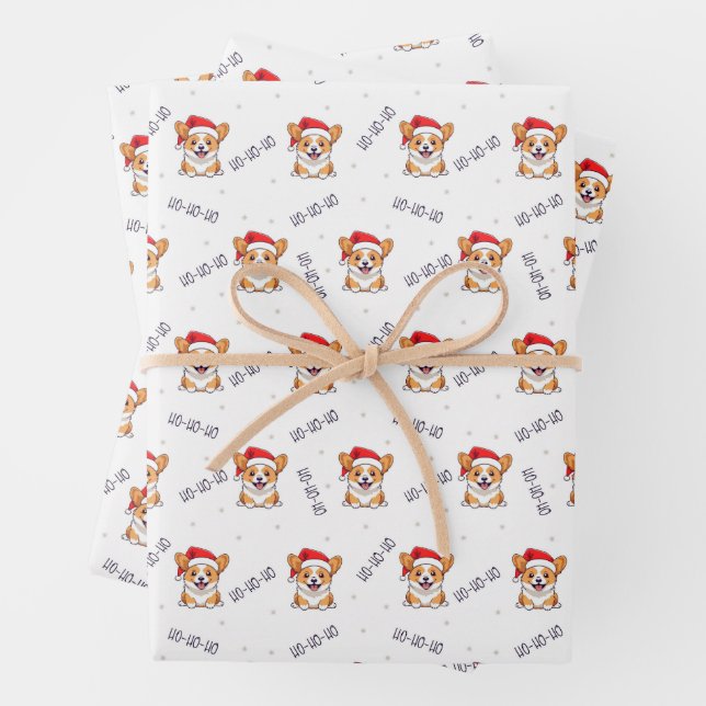 Corgis in Weihnachtsmannmützen Weihnachtsmuster Geschenkpapier Set (Beispiel)