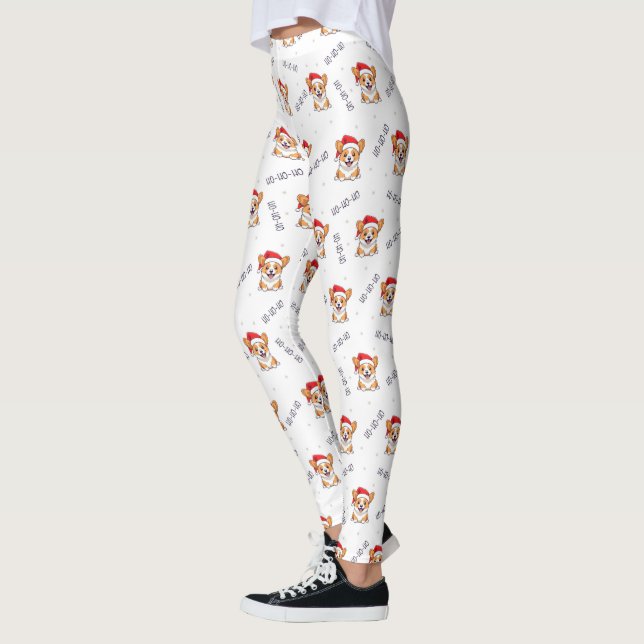 Corgis in Weihnachtsmannmützen Weihnachtsmuster Leggings (Links)