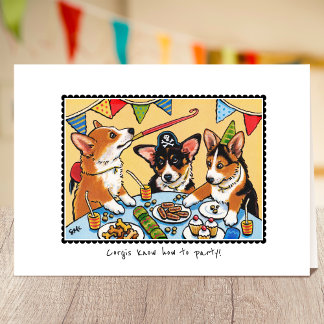 Corgis kann Party! Geburtsdatum Hund Custom Karte