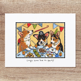 Corgis kann Party! Hund Custom Geburtstag Postkarte