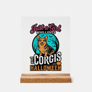 Corgis und Halloween-Mädchen Vintage-Stickerei-Shi Acrylschild