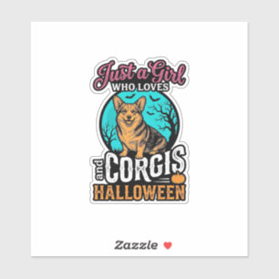 Corgis und Halloween-Mädchen Vintage-Stickerei-Shi Aufkleber