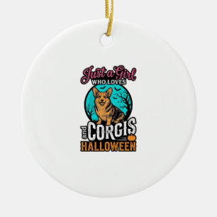 Corgis und Halloween-Mädchen Vintage-Stickerei-Shi Keramik Ornament