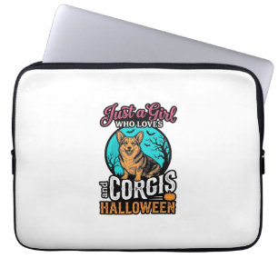 Corgis und Halloween-Mädchen Vintage-Stickerei-Shi Laptopschutzhülle