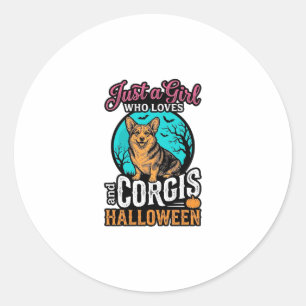 Corgis und Halloween-Mädchen Vintage-Stickerei-Shi Runder Aufkleber