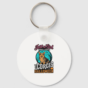 Corgis und Halloween-Mädchen Vintage-Stickerei-Shi Schlüsselanhänger