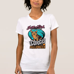 Corgis und Halloween-Mädchen Vintage-Stickerei-Shi T-Shirt