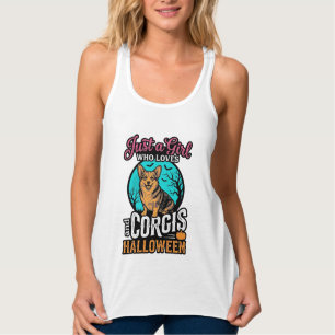 Corgis und Halloween-Mädchen Vintage-Stickerei-Shi Tank Top
