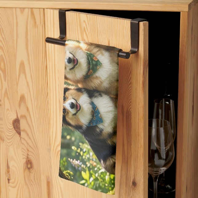 Corgis und Vogel Geschirrtuch (Drittel gefaltet)