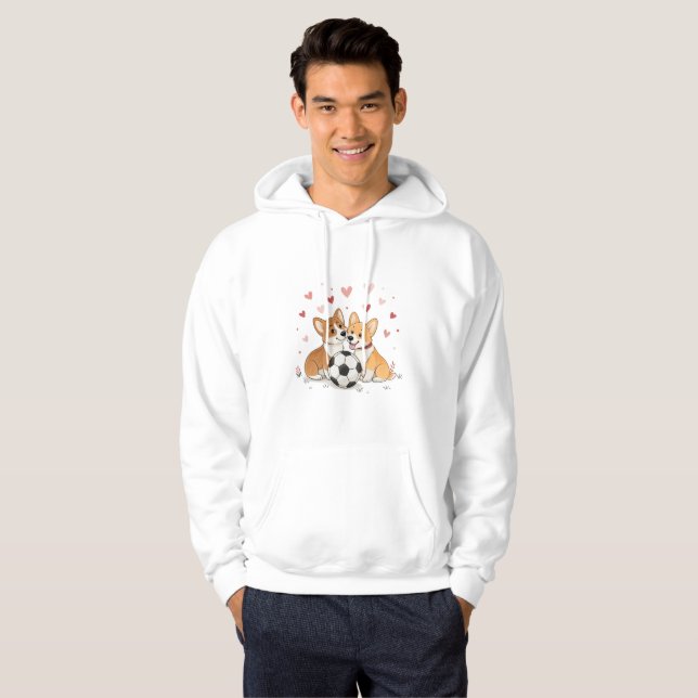 Corgis with soccer ball for Valentine's Day Hoodie (Vorne ganz)