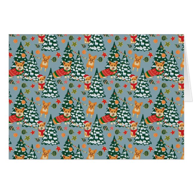 Corgis zieren den Weihnachtsbaum im Wald (Vorderseite (Horizontal))