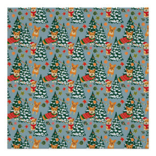 Corgis zieren den Weihnachtsbaum im Wald Poster