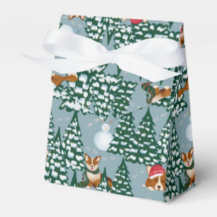 Corgis zieren den Weihnachtsbaum in Forest Blue Geschenkschachtel