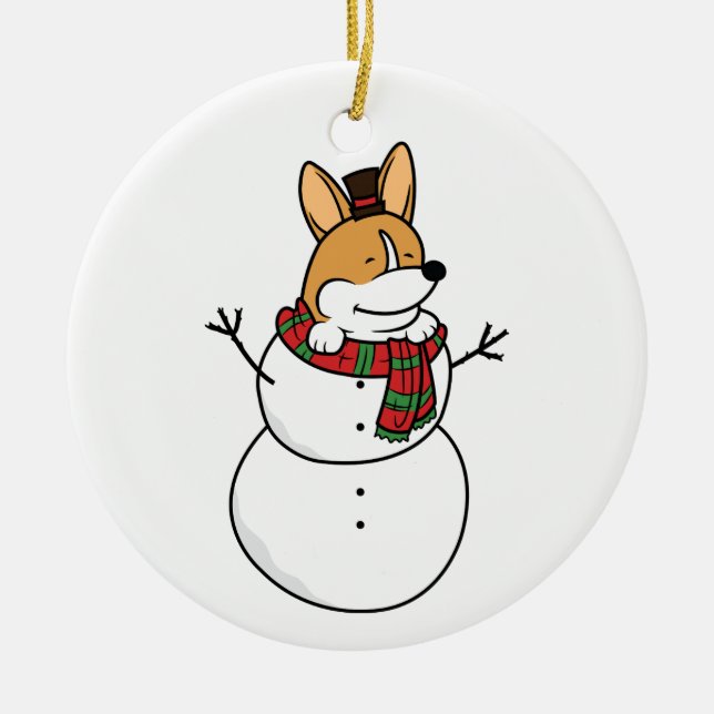 Corgisnowman-WeihnachtsKeramik-Verzierung Keramik Ornament (Vorne)