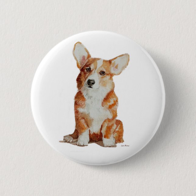 Corgiwaliser-Welpenknopf Button (Vorderseite)