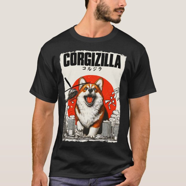 Corgizilla Funny Japanese Style T - Shirt (Vorderseite)