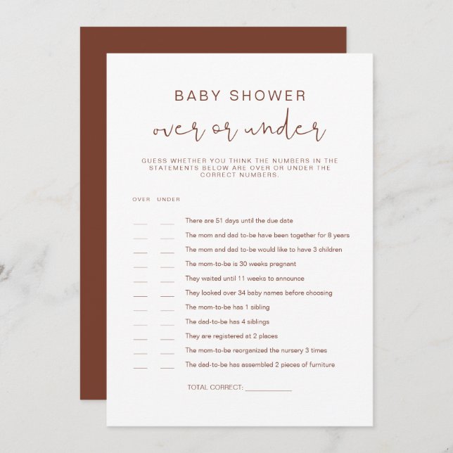 CORIANDER Boho Rust Over unter Baby Showspiel Einladung (Vorne/Hinten)
