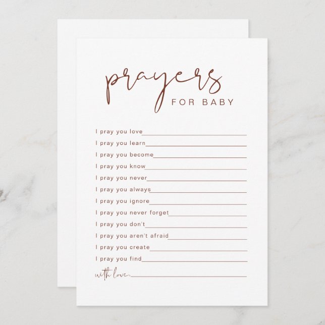 CORIANDER Rust Boho Gebete für die Babykarte Einladung (Vorne/Hinten)