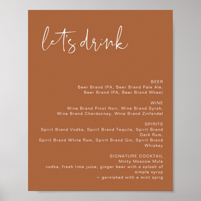 CORIANDER Terracotta Let's Drink Bar Menu Untersch Poster (Vorne)