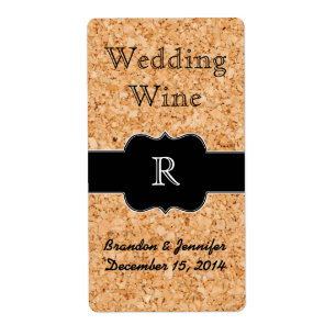 Cork Look and Monogram Wedding Mini Wine Label