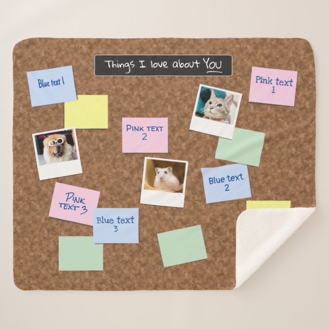 Cork Pinboard Look 6 Message & 3 FotoCollage Sherpadecke (Vorderseite (Horizontal))