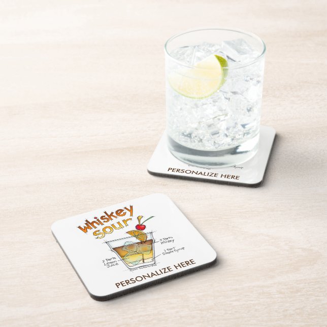 CORK UNTERSETZER SET, WHISKEY SOUR COCKTAIL RECIPE (Rechte Seite)