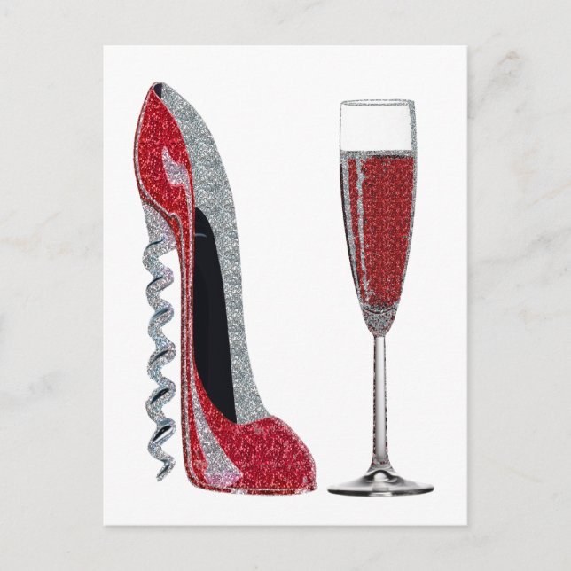 Corkschraube Heel Red Stiletto and Champagne Glass Postkarte (Vorderseite)