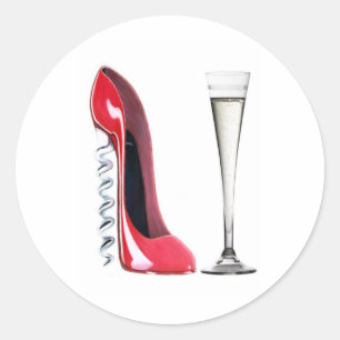 Corkschraube Stiletto Shoe and Champagne Flute Gla Runder Aufkleber