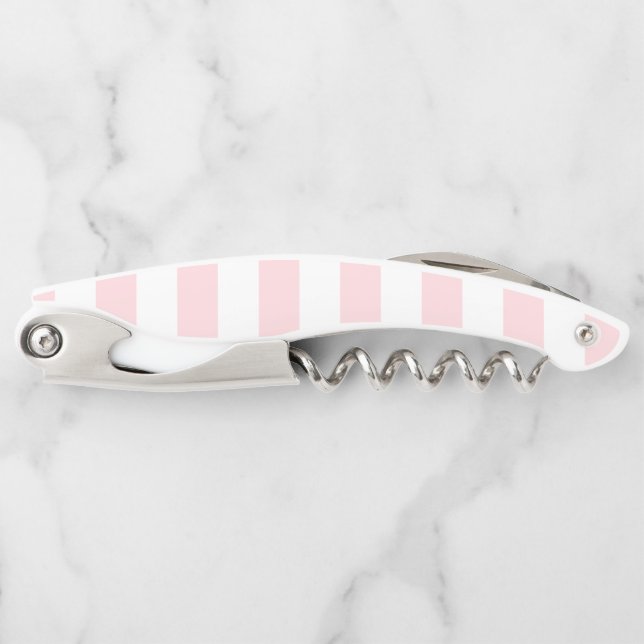 Corkscrew Bottle Opener Pink & White Stripe Kellnermesser (Vorderseite)
