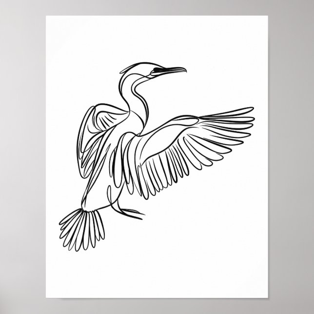 Cormorant Line Art Irish Coastlife Poster (Vorne)