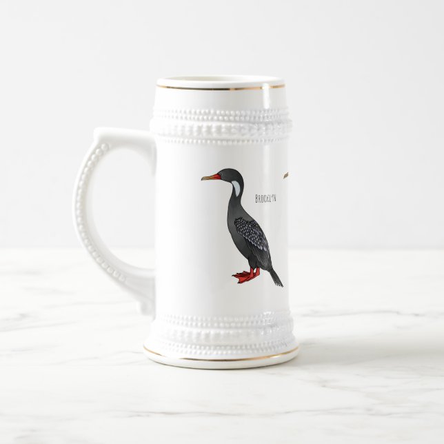 Cormoranvogel-Cartoon-Abbildung Bierglas (Links)