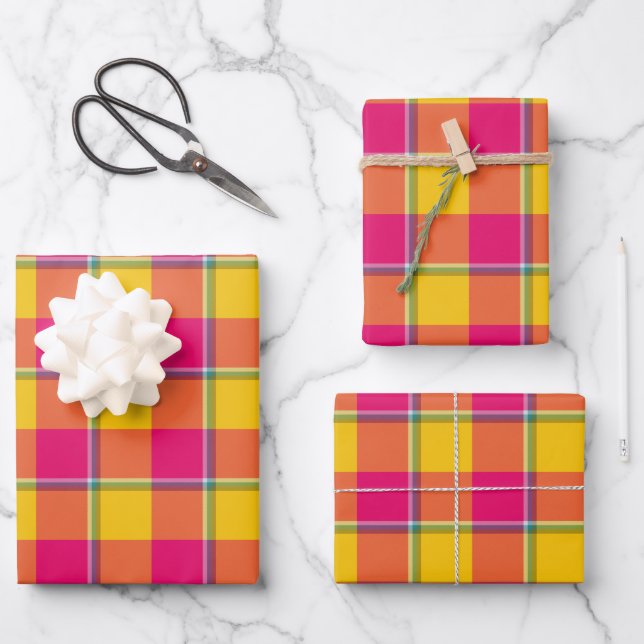 Corn and Razzmatazz Plaid Yellow Pink Geschenkpapier Set (Vorderseite)