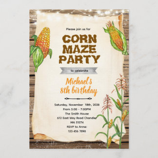 Corn maze birthday party invitation einladung