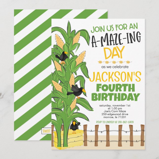 Corn Maze Boy Birthday Einladung (Vorne/Hinten)