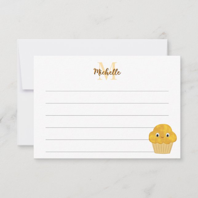  Corn Muffin Cute Drawing Lined Monogram  Mitteilungskarte (Vorderseite)