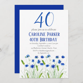 Cornblumen 40. Geburtstag Blaue Flora Einladung