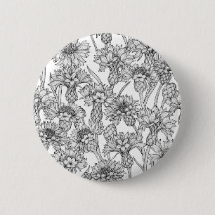 Cornblumen, Blume in Schwarz und Weiß Button