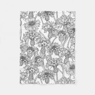 Cornblumen, Blume in Schwarz und Weiß Fleecedecke