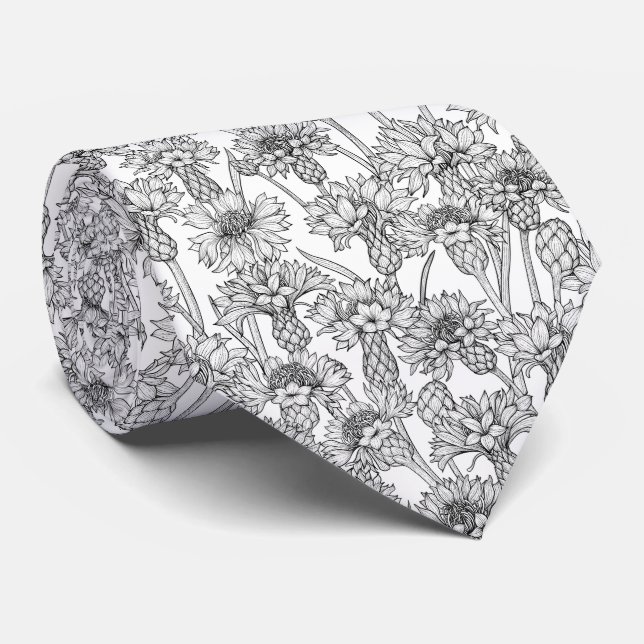 Cornblumen, Blume in Schwarz und Weiß Krawatte (Gerollt)