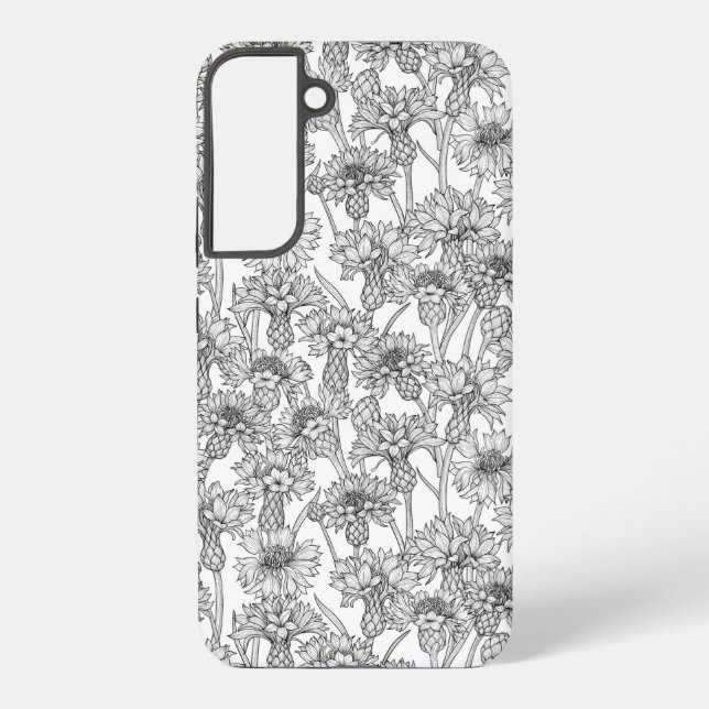 Cornblumen, Blume in Schwarz und Weiß Samsung Galaxy Hülle (Rückseite)