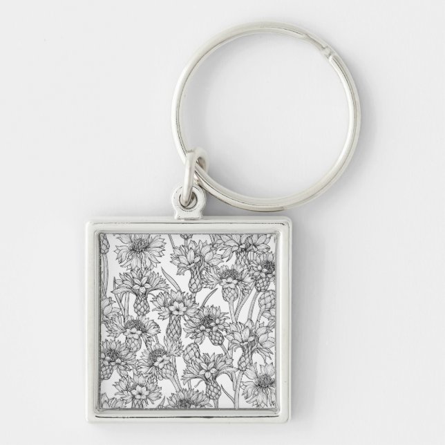 Cornblumen, Blume in Schwarz und Weiß Schlüsselanhänger (Vorne)