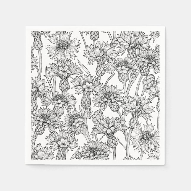 Cornblumen, Blume in Schwarz und Weiß Serviette (Vorderseite)