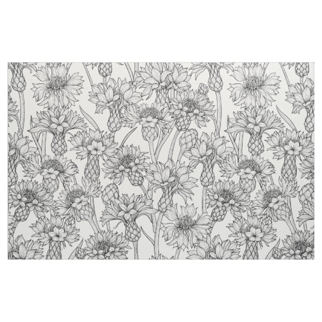 Cornblumen, Blume in Schwarz und Weiß Stoff (Fat Quarter (45,7 x 55,9 cm))