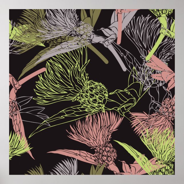 Cornblumen farbiges Muster, Blume, Grün, d Poster (Vorne)