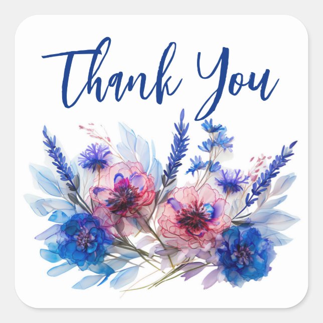 💍 Cornblumen & Lavender Quadratischer Aufkleber (Vorderseite)
