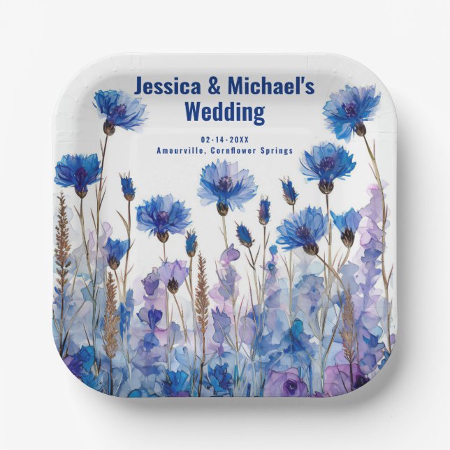 💍 Cornblumen und Lavender Elegance Pappteller (Vorderseite)