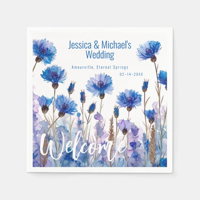 💍 Cornblumen und Lavender Elegance Serviette (Vorderseite)
