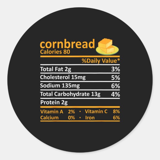 Cornbread Nutrition Food Thanksgiving Costume Chri Runder Aufkleber (Vorderseite)